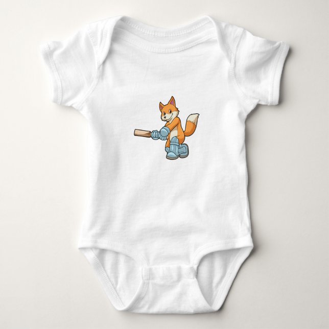 Fox as Batsman with Cricket bat Baby Bodysuit (Front)