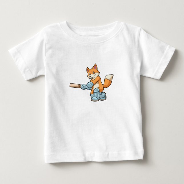 Fox as Batsman with Cricket bat Baby T-Shirt (Front)