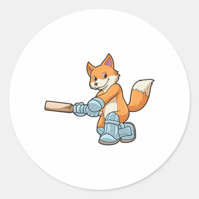 Fox as Batsman with Cricket bat Classic Round Sticker (Front)
