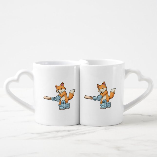 Fox as Batsman with Cricket bat Coffee Mug Set (Front Nesting)