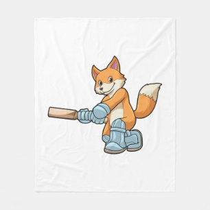 Fox as Batsman with Cricket bat Fleece Blanket