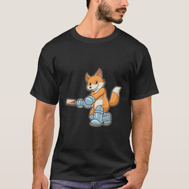 Fox as Batsman with Cricket bat T-Shirt (Front)
