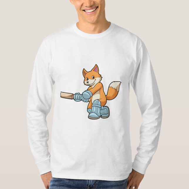 Fox as Batsman with Cricket bat T-Shirt (Front)