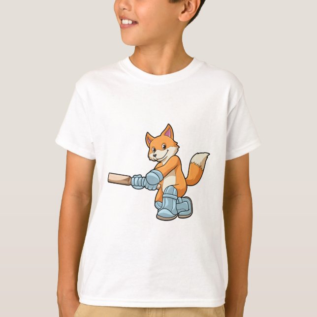 Fox as Batsman with Cricket bat T-Shirt (Front)