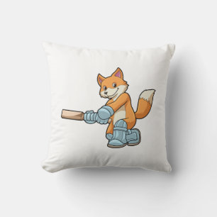 Fox as Batsman with Cricket bat Throw Pillow
