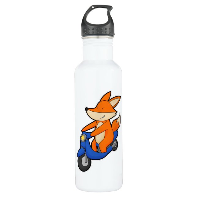Fox as Biker with Scooter Stainless Steel Water Bottle (Front)