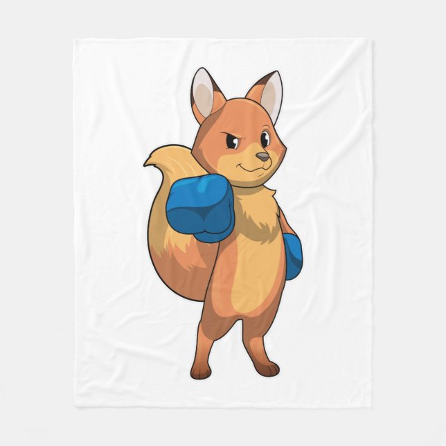 Fox as Boxer with Boxing gloves Fleece Blanket (Front)