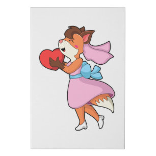 Fox as Bride with Dress & Heart Faux Canvas Print