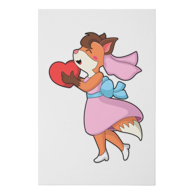 Fox as Bride with Dress & Heart Faux Canvas Print (Front)
