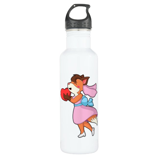 Fox as Bride with Dress & Heart Stainless Steel Water Bottle (Front)