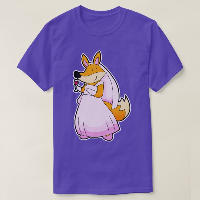 Fox as Bride with Glass of Red wine T-Shirt (Design Front)