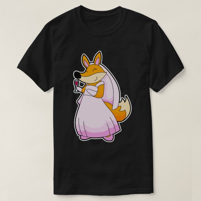 Fox as Bride with Glass of Red wine T-Shirt (Design Front)