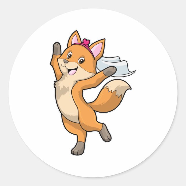 Fox as Bride with Veil & Heart Classic Round Sticker (Front)