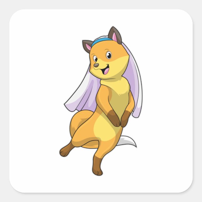 Fox as Bride with Veil Square Sticker (Front)