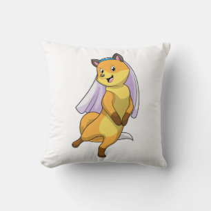 Fox as Bride with Veil Throw Pillow