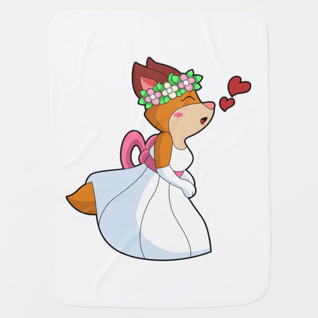 Fox as Bride with with Wedding dress & Flower wrea Baby Blanket (Front)