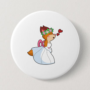 Fox as Bride with with Wedding dress & Flower wrea Button