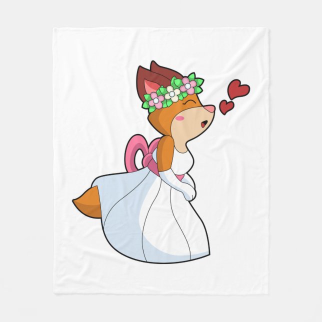 Fox as Bride with with Wedding dress & Flower wrea Fleece Blanket (Front)