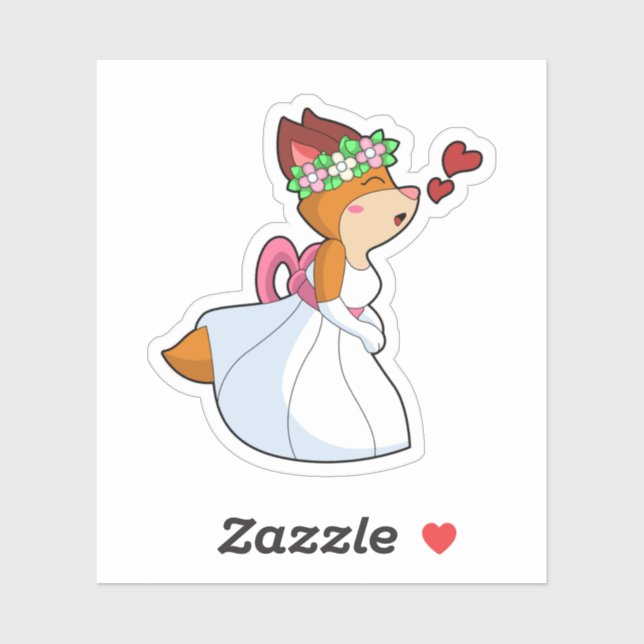 Fox as Bride with with Wedding dress & Flower wrea Sticker (Sheet)
