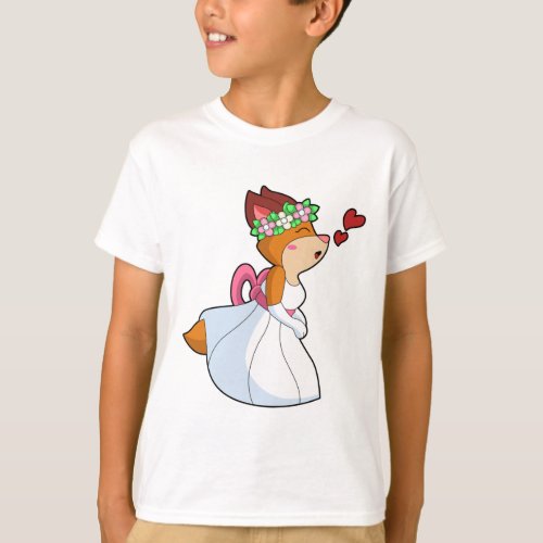 Fox as Bride with with Wedding dress  Flower wrea T_Shirt