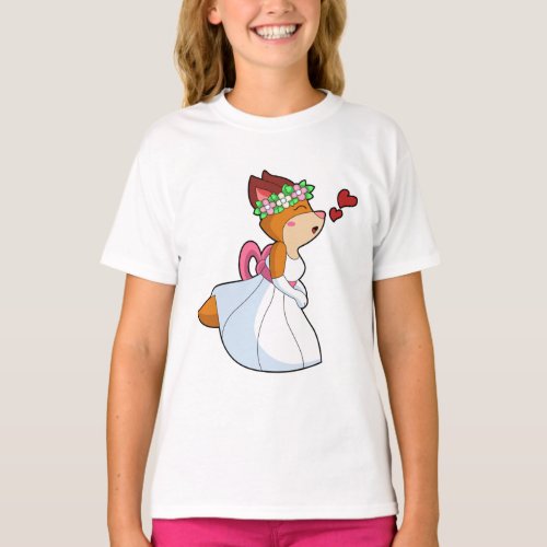 Fox as Bride with with Wedding dress  Flower wrea T_Shirt