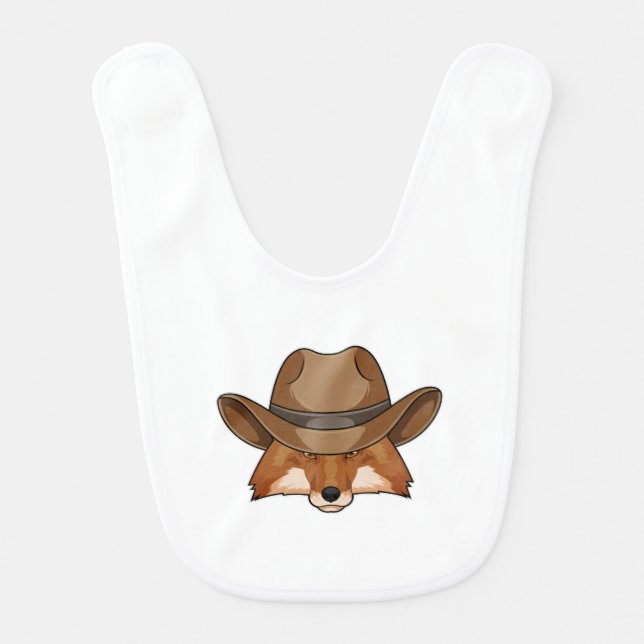 Fox as Cowboy with Hat Baby Bib (Front)