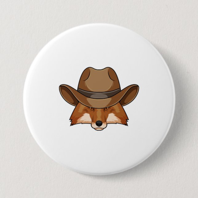 Fox as Cowboy with Hat Button (Front)