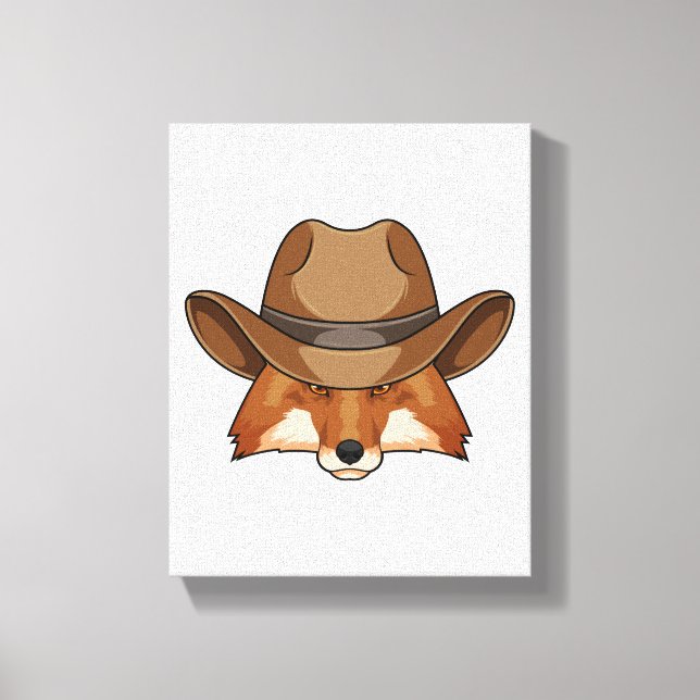 Fox as Cowboy with Hat Canvas Print (Front)
