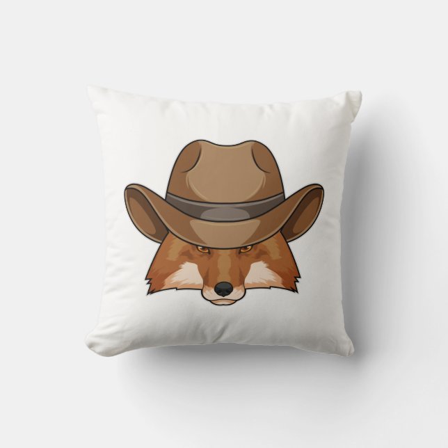 Fox as Cowboy with Hat Throw Pillow (Front)