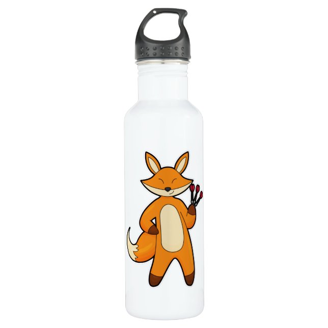 Fox as Dart player with Darts Stainless Steel Water Bottle (Front)