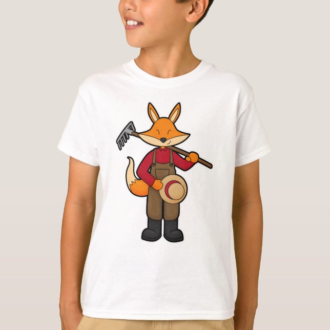 Fox as Farmer with Rake & Hat T-Shirt (Front)