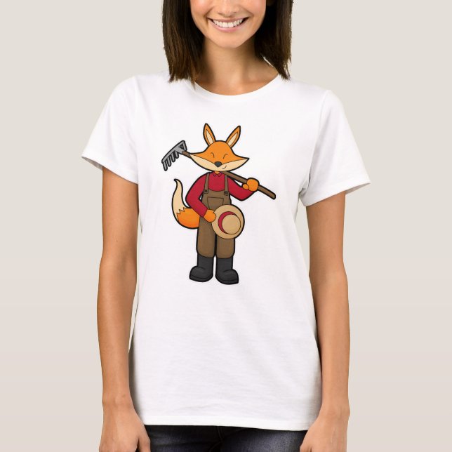 Fox as Farmer with Rake & Hat T-Shirt (Front)