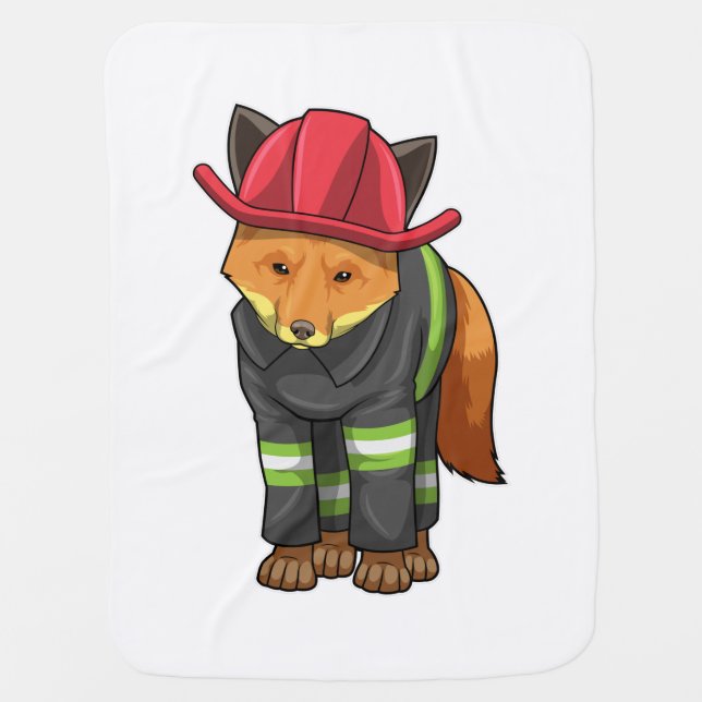 Fox as Firefighter with Helmet Baby Blanket (Front)