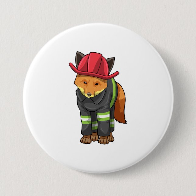 Fox as Firefighter with Helmet Button (Front)
