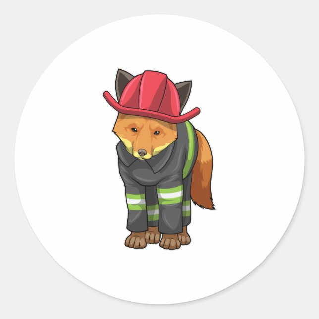 Fox as Firefighter with Helmet Classic Round Sticker (Front)