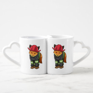 Fox as Firefighter with Helmet Coffee Mug Set