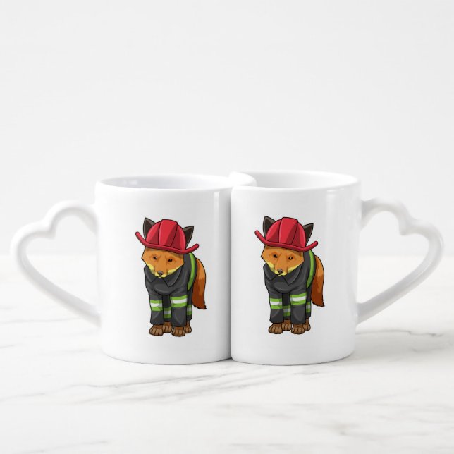 Fox as Firefighter with Helmet Coffee Mug Set (Front Nesting)