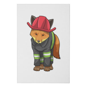 Fox as Firefighter with Helmet Faux Canvas Print