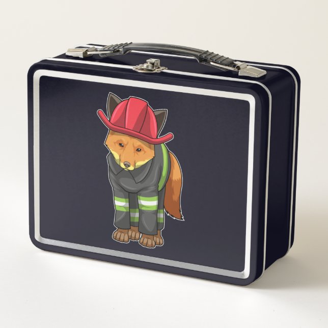 Fox as Firefighter with Helmet Metal Lunch Box (Front)