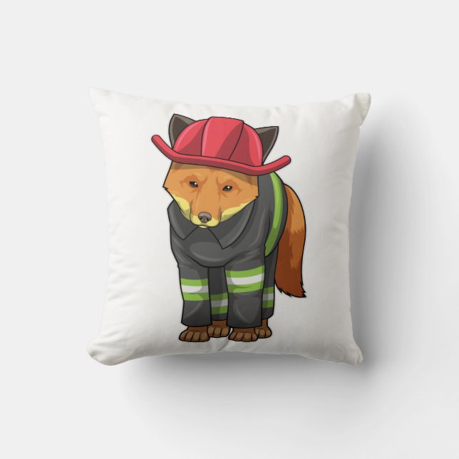 Fox as Firefighter with Helmet Throw Pillow (Front)