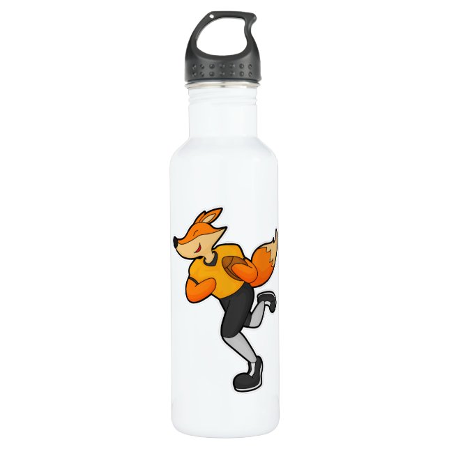 Fox as Football player with Football Stainless Steel Water Bottle (Front)