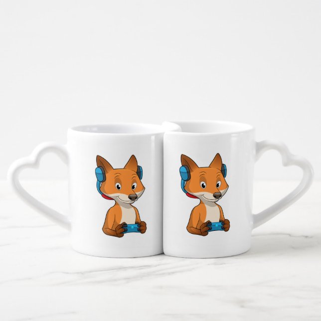 Fox as Gamer with Joystick Coffee Mug Set (Front Nesting)