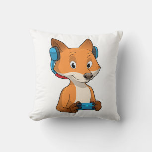 Fox as Gamer with Joystick Throw Pillow