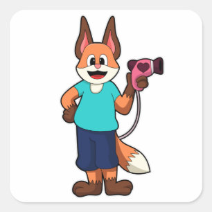 Fox as Hairdresser with Hairdryer Square Sticker
