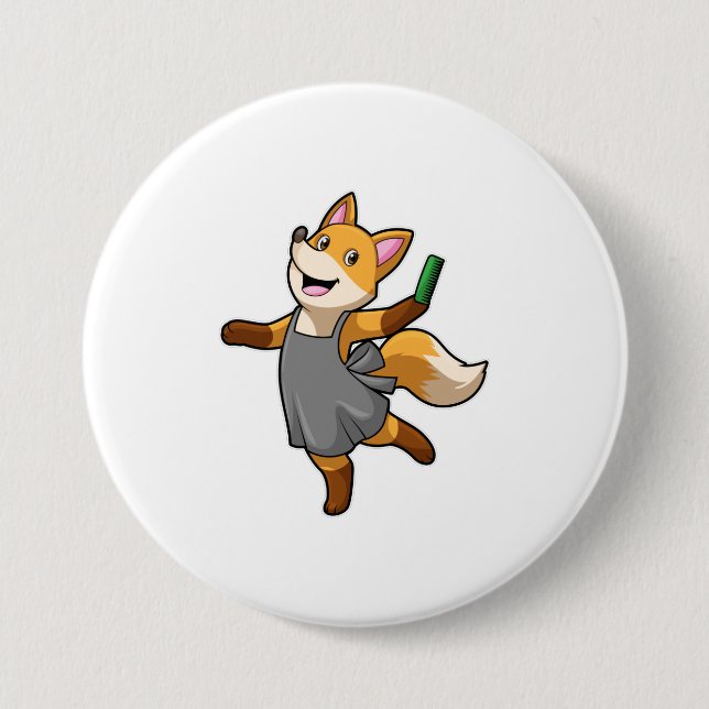 Fox as Hairdresser with Scissors Button (Front)