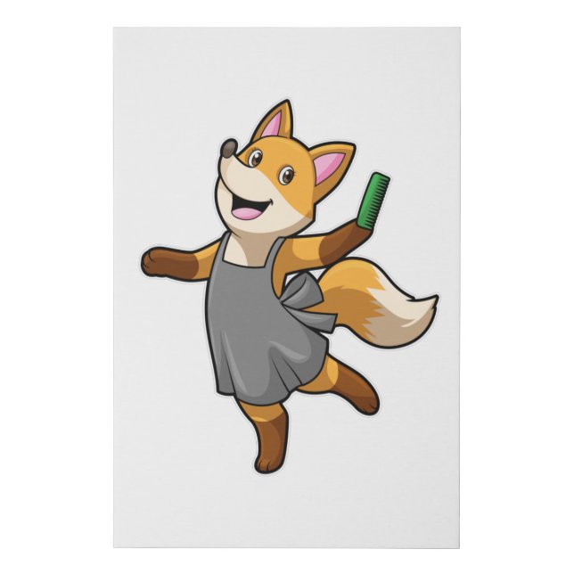 Fox as Hairdresser with Scissors Faux Canvas Print (Front)