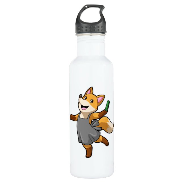 Fox as Hairdresser with Scissors Stainless Steel Water Bottle (Front)