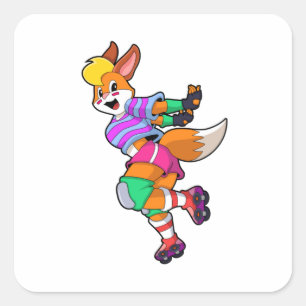 Fox as Inline Skater with Inline Skates Square Sticker