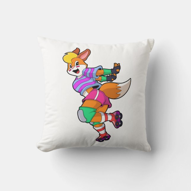 Fox as Inline Skater with Inline Skates Throw Pillow (Front)