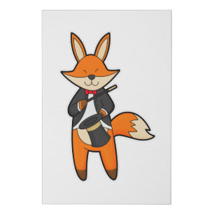 Fox as Magician with Magic wand & Hat Faux Canvas Print